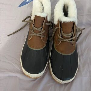 JBU Brown and Black Faux-Fur Collar Women's Winter Duck Boots